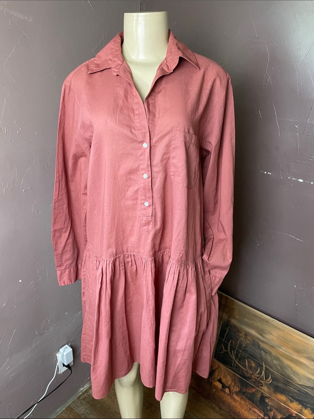 Women's Dusty Rose Button-Front Mini Dress